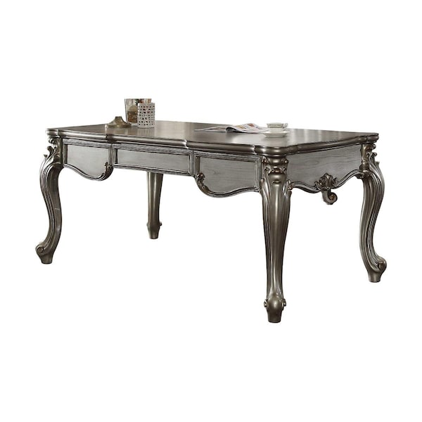 Gfancy Fixtures 35 x 72 x 32 in. Antique Platinum Wood Poly Resin Executive Desk with Leg GF3088425 - main